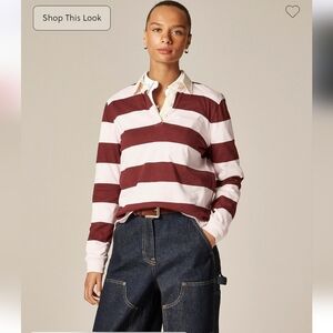J. Crew New Premium Weight Classic Rugby Shirt - Rugby Stripe Ice Red